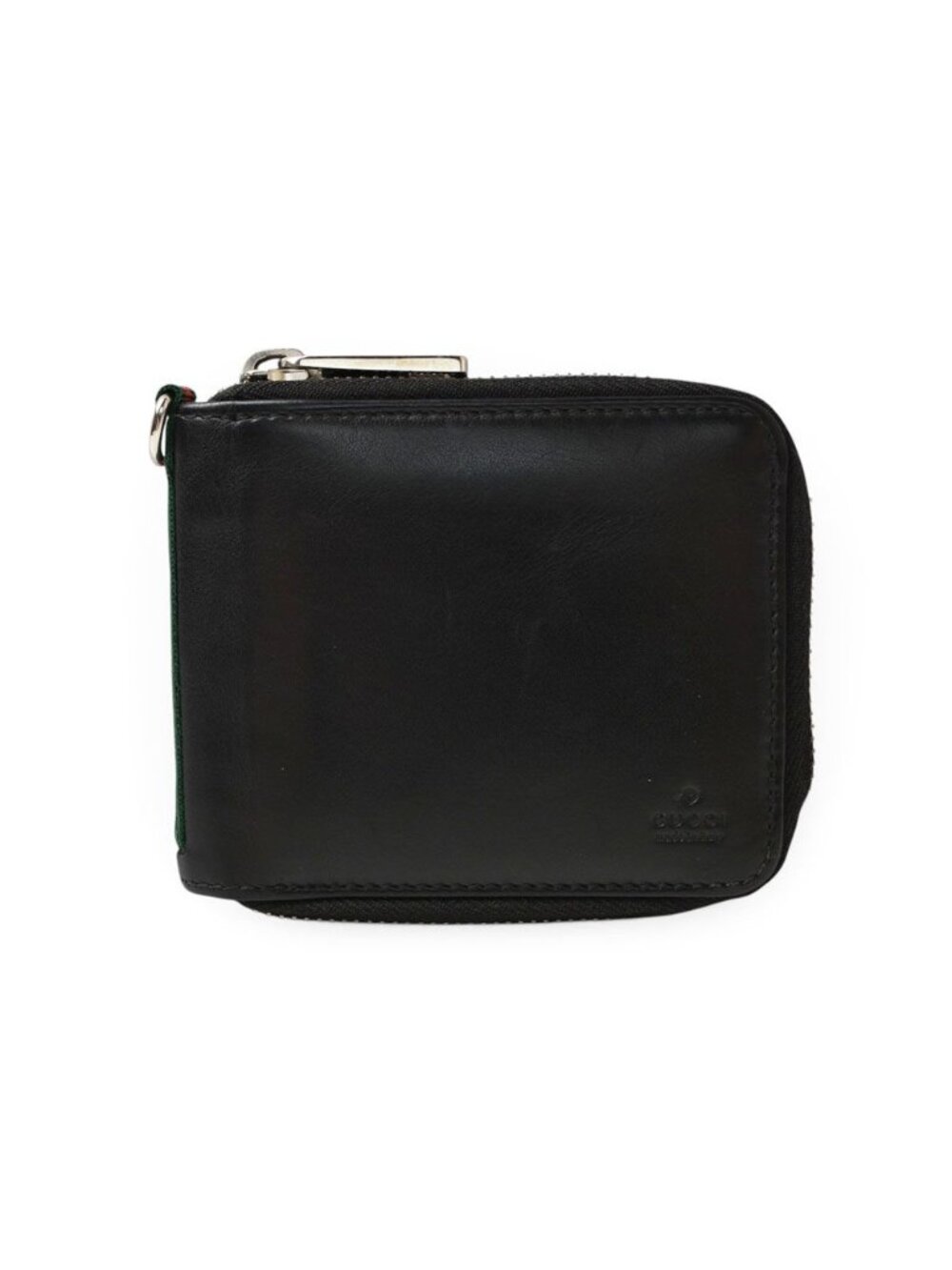 Gucci Wallet Bifold Zip Around Black Leather Sherry Line Billfold